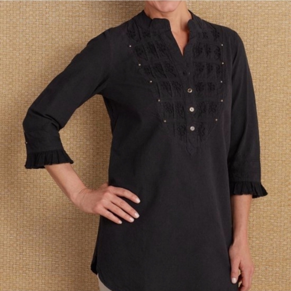 Soft Surroundings Arabella Black Cotton Studded Tunic Top Size Medium